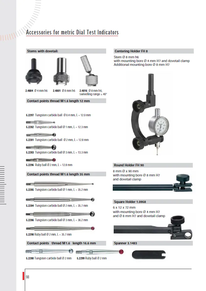 Dèpliant accessori per tastatori a leva Käfer